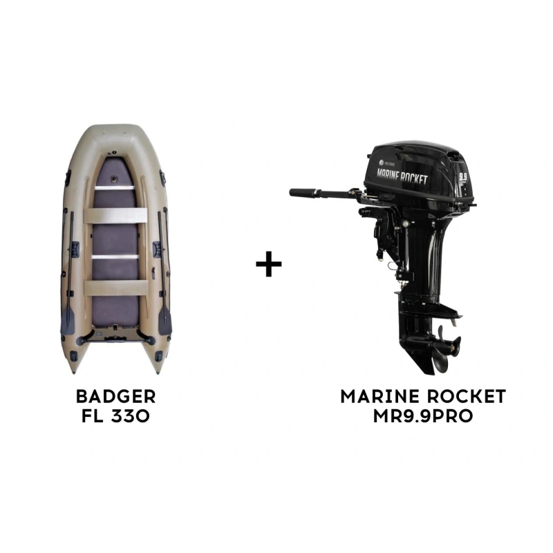 Лодка ПВХ BADGER FL 330 + 2х-тактный лодочный мотор MARINE ROCKET MR9.9PRO 2584070