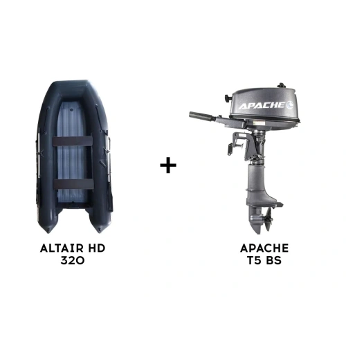 Лодка ПВХ ALTAIR HD 320 НДНД Карбон + 2х-тактный лодочный мотор APACHE T5 BS